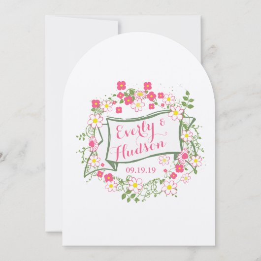 グリーンパーソナライズされたとピンクガーランド結婚ズ 招待状 (裏面)