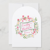 グリーンパーソナライズされたとピンクガーランド結婚ズ 招待状 (裏面)