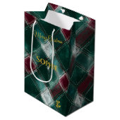 グリーンパーソナライズされたとブルゴーニュの格子模様のクリスマスマスト ミディアムペーパーバッグ (正面アングル)