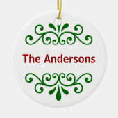 グリーンパーソナライズされたにクリスマスの装飾を命名 セラミックオーナメント (正面)