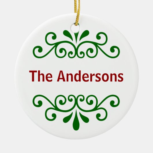 グリーンパーソナライズされたにクリスマスの装飾を命名 セラミックオーナメント (正面)