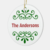 グリーンパーソナライズされたにクリスマスの装飾を命名 セラミックオーナメント (左)