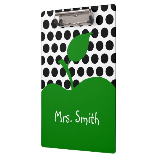 グリーンパーソナライズされたアップルホワイトとブラック水玉模様 クリップボード (左)