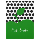 グリーンパーソナライズされたアップルホワイトとブラック水玉模様 クリップボード (裏面)