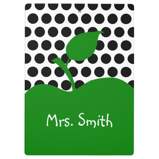 グリーンパーソナライズされたアップルホワイトとブラック水玉模様 クリップボード (裏面)
