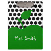 グリーンパーソナライズされたアップルホワイトとブラック水玉模様 クリップボード (正面)