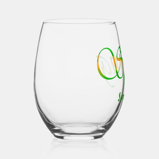 グリーンパーソナライズされたオレンジカラフル抽象芸術春 ステムなしワイングラス (右)