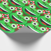 グリーンパーソナライズされたカエルのクリスマス ラッピングペーパー (角)