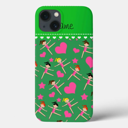 グリーンパーソナライズされたガール体操ハートスターの名前 Case-Mate iPhoneケース (裏面)