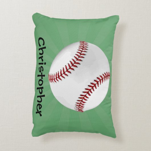 グリーンパーソナライズされたキッズボーイズ野球 アクセントクッション (裏面(縦))