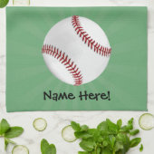 グリーンパーソナライズされたキッズボーイズ野球 キッチンタオル (折り畳み)