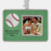 グリーンパーソナライズされたキッズボーイズ野球 シルバープレートフレームオーナメント (正面)
