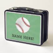 グリーンパーソナライズされたキッズボーイズ野球 メタルランチボックス (裏面)