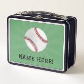 グリーンパーソナライズされたキッズボーイズ野球 メタルランチボックス (正面)