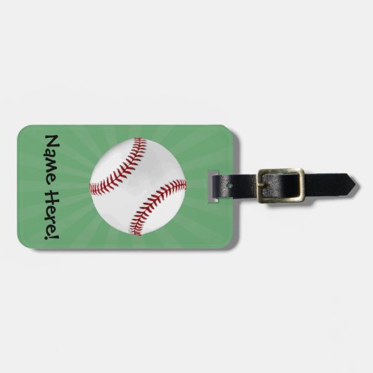 グリーンパーソナライズされたキッズボーイズ野球 ラゲッジタグ (正面横)