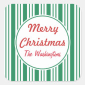 グリーンパーソナライズされたクリスマスキャンディギフトシール スクエアシール (正面)