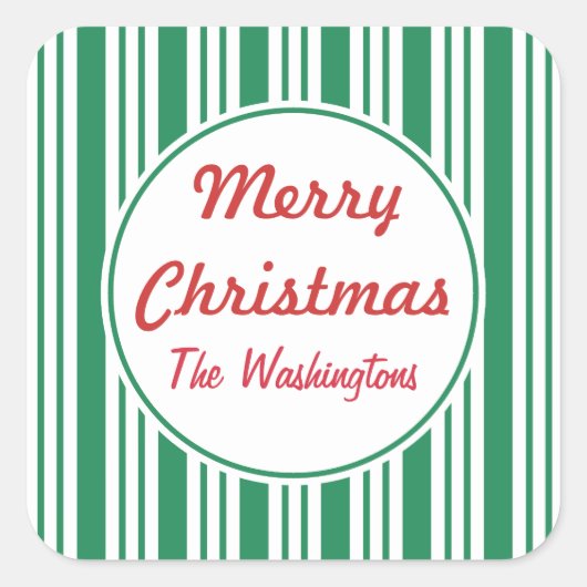 グリーンパーソナライズされたクリスマスキャンディギフトシール スクエアシール (正面)