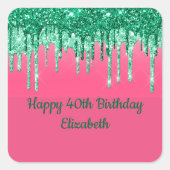 グリーンパーソナライズされたグリッタードリップピンクパーティー スクエアシール (正面)