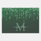 グリーンパーソナライズされたグリッタードリップ ラッピングペーパーシート (正面)