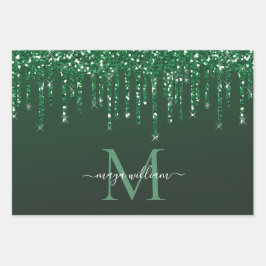 グリーンパーソナライズされたグリッタードリップ ラッピングペーパーシート