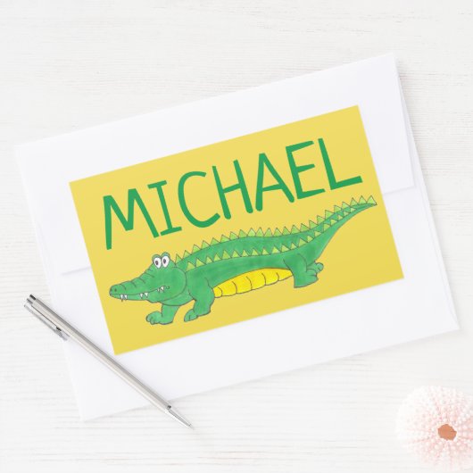グリーンパーソナライズされたゲーターアリゲーターワニ 長方形シール (封筒)