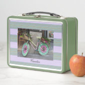 グリーンパーソナライズされたサッチヴィンテージメタルランチボックス メタルランチボックス (インサイチュ)