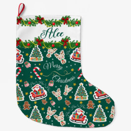 グリーンパーソナライズされたサンタメリークリスマス ラージクリスマスストッキング