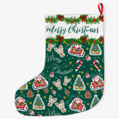 グリーンパーソナライズされたサンタメリークリスマス ラージクリスマスストッキング (裏面)