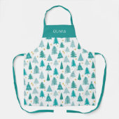 グリーンパーソナライズされたティール（緑がかった色）クリスマスツリーキッチン エプロン (正面)
