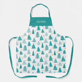 グリーンパーソナライズされたティール(緑がかった色)クリスマスツリーキッチン エプロン