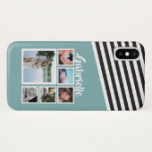 グリーンパーソナライズされたティール(緑がかった色)ストライプパターン白黒 Case-Mate iPhoneケース (裏面(横))