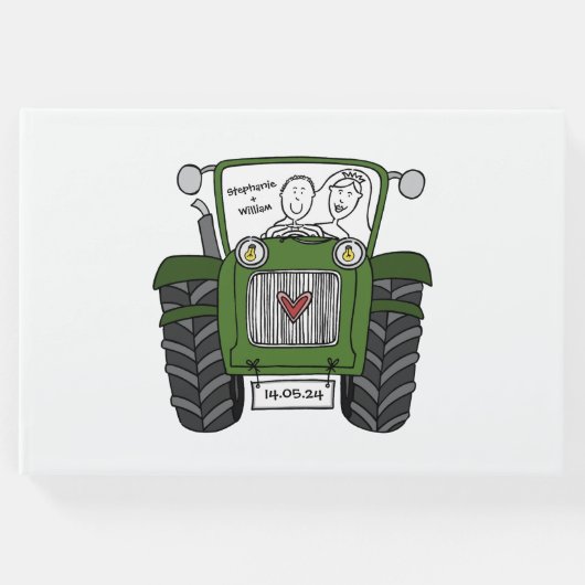 グリーンパーソナライズされたトラクタカントリーファームズ結婚ズ ゲストブック (正面)