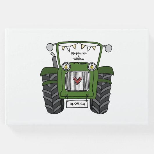 グリーンパーソナライズされたトラクタカントリーファームズ結婚ズ ゲストブック (正面)