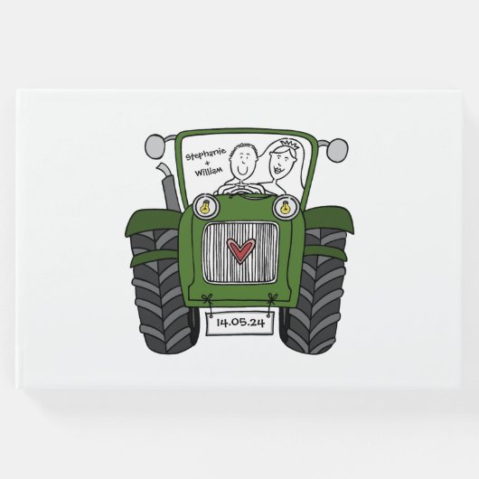 グリーンパーソナライズされたトラクタカントリーファームズ結婚ズ ゲストブック (正面)