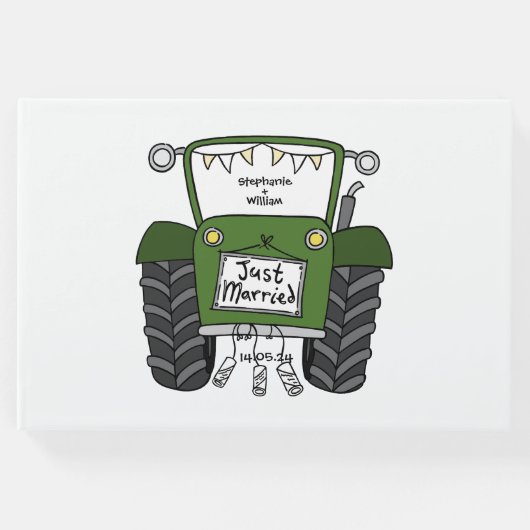 グリーンパーソナライズされたトラクタカントリーファームズ結婚ズ ゲストブック (正面)