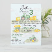 グリーンパーソナライズされたトラクターをテーマにした招待状 招待状 (スタンド正面)