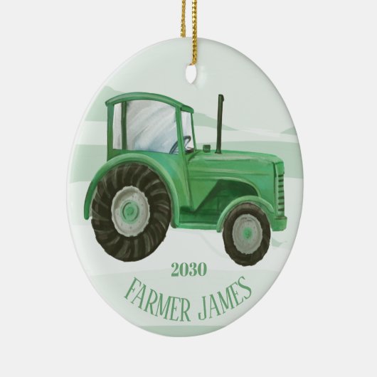 グリーンパーソナライズされたトラクタークリスマスオーナメント セラミックオーナメント (右)