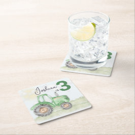 グリーンパーソナライズされたトラクターテーマ紙コースター スクエアペーパーコースター