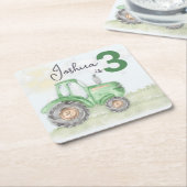 グリーンパーソナライズされたトラクターテーマ紙コースター スクエアペーパーコースター (アングル)