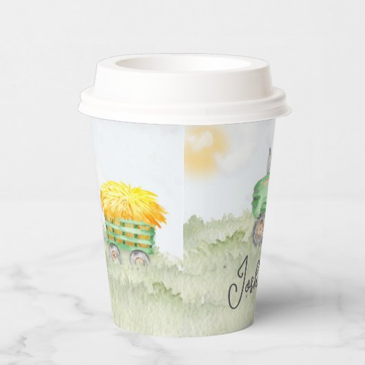 グリーンパーソナライズされたトラクターテーマ紙パーティーカップ 紙コップ (右)