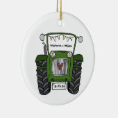グリーンパーソナライズされたトラクター国の結婚式の贈り物 セラミックオーナメント (右)