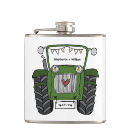 グリーンパーソナライズされたトラクター国の結婚式の贈り物 フラスク