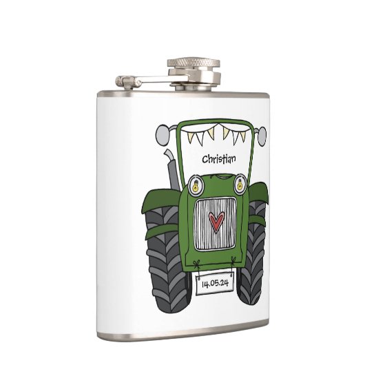 グリーンパーソナライズされたトラクター国の結婚式の贈り物 フラスク (右)