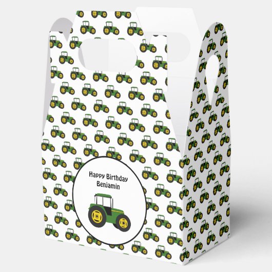 グリーンパーソナライズされたトラクター誕生日 フェイバーボックス (オープン)