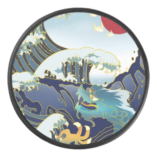 グリーンパーソナライズされたドラゴンブルーウェーブレッドサン アイスホッケーパック (正面)