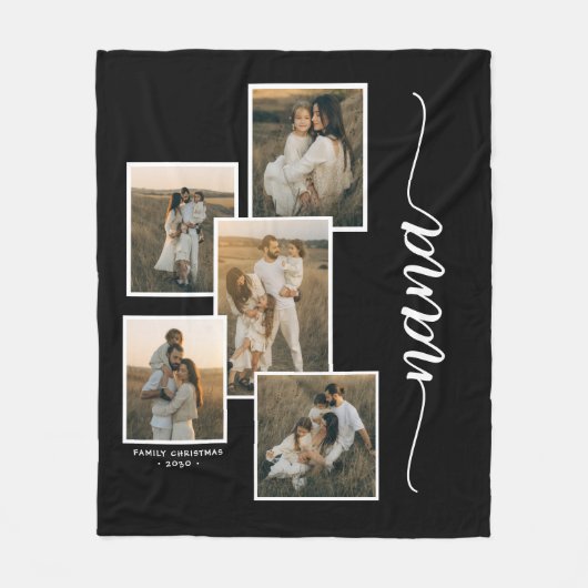 グリーンパーソナライズされたナナグランドキッド5フォトコラージュ フリースブランケット (正面)