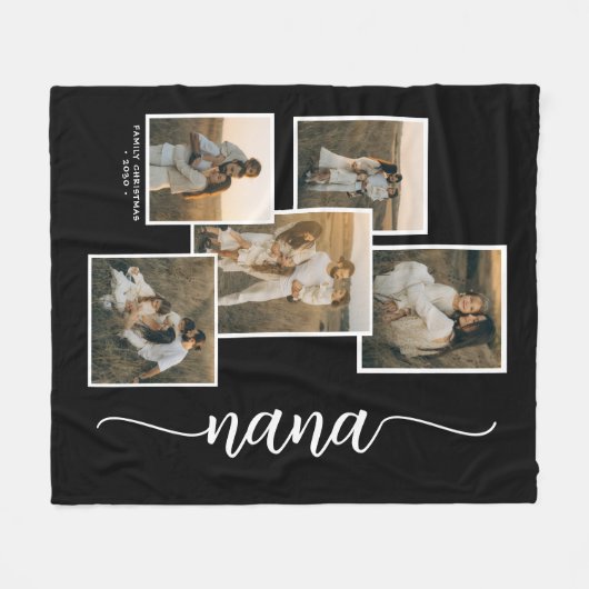 グリーンパーソナライズされたナナグランドキッド5フォトコラージュ フリースブランケット (正面(横))