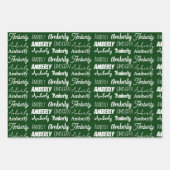 グリーンパーソナライズされたネームフォントコラージクリスマス ラッピングペーパーシート (正面)