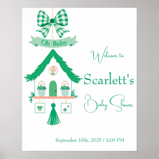グリーンパーソナライズされたハウスOhベビーシャワー ポスター (正面)