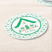 グリーンパーソナライズされたハウスOhベビーシャワー ラウンドペーパーコースター (アングル)